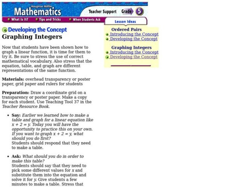 Graphing Integers Lesson Plan