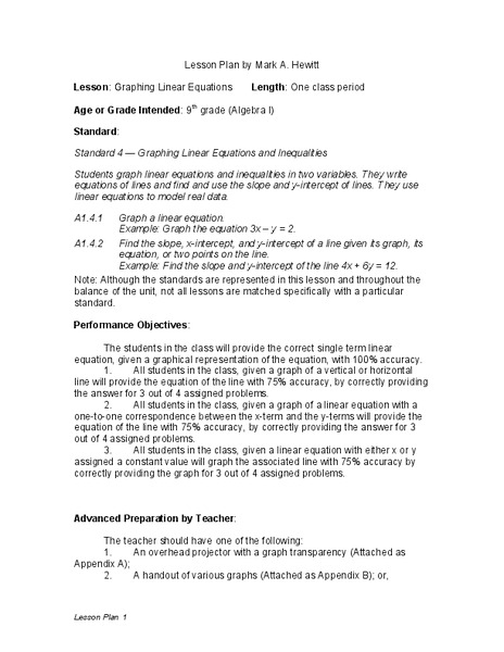 Graphing Linear Equations Lesson Plan