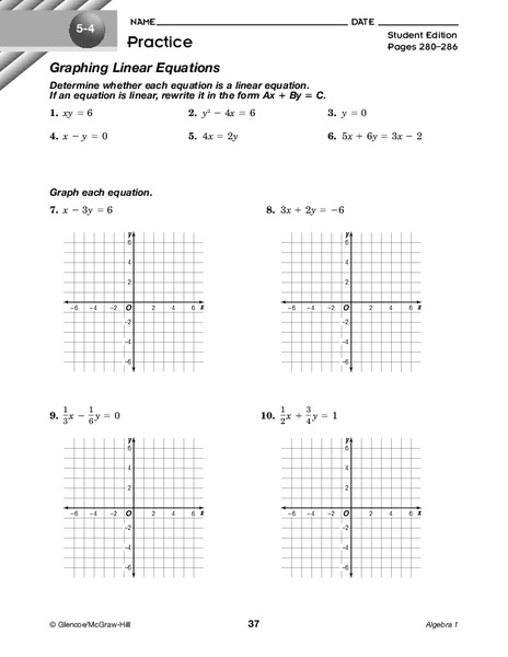 Graphing Linear Equations Worksheet