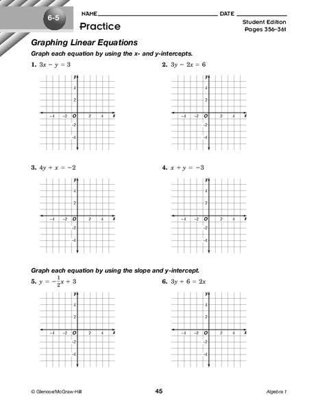 Graphing Linear Equations Worksheet