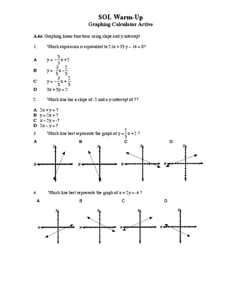 Graphing Linear Functions Worksheet