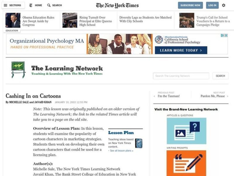 Cashing In on Cartoons Lesson Plan