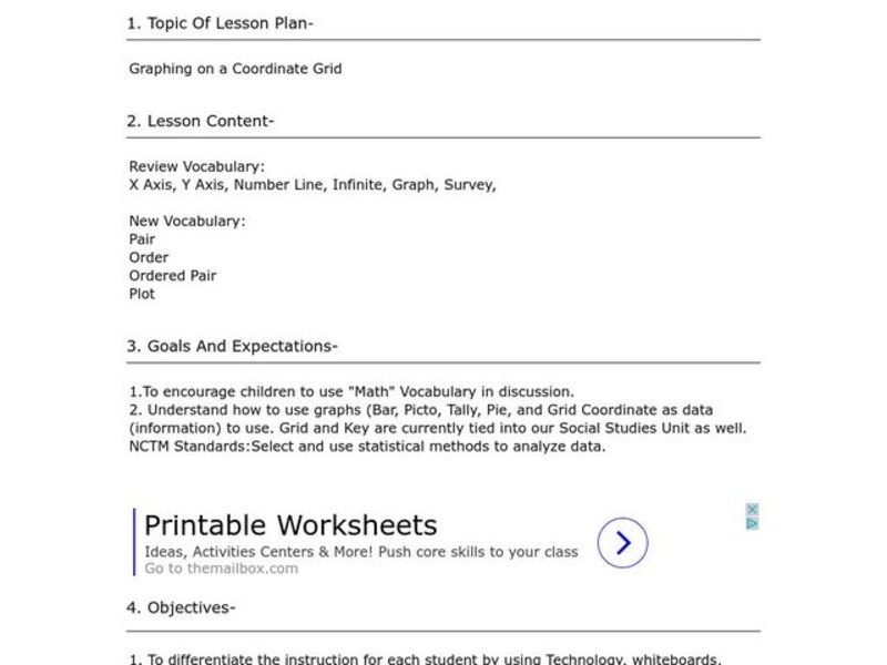 Graphing on a Coordinate Grid Lesson Plan