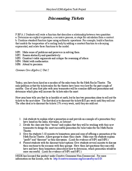 Discounting Tickets Activity