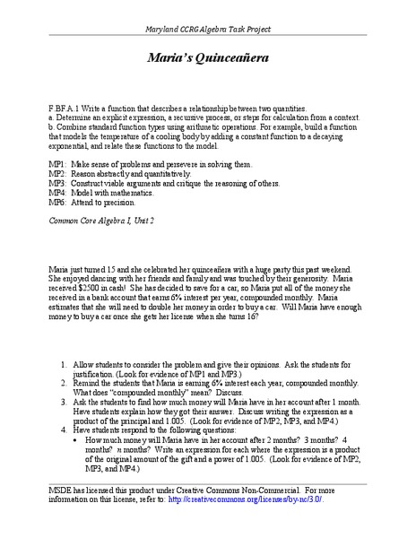 Maria’s Quinceañera Activity