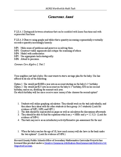 Generous Aunt Activity