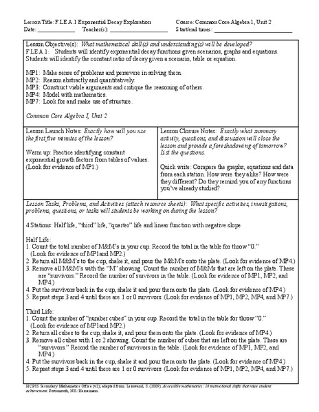 Exponential Decay Exploration Lesson Plan
