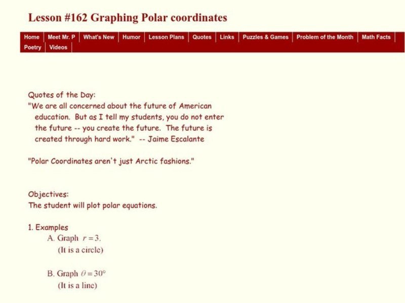Graphing Polar Coordinates Lesson Plan