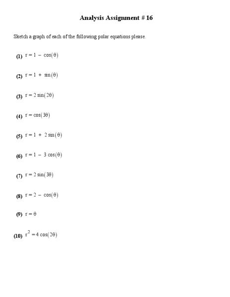 Graphing Polar Equations Worksheet