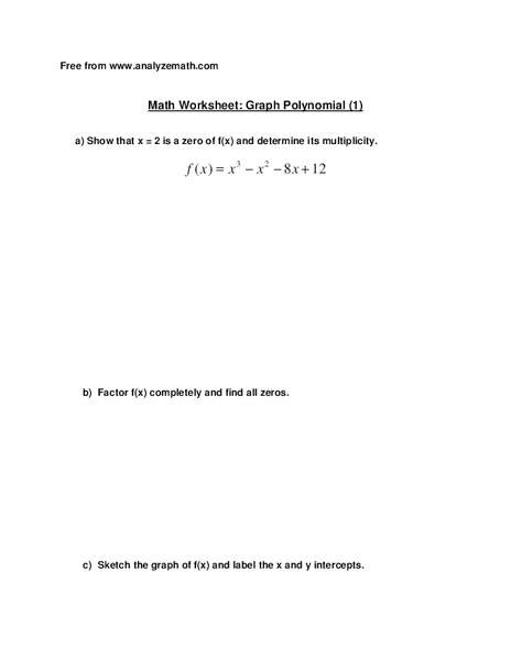Graphing Polynomials Worksheet