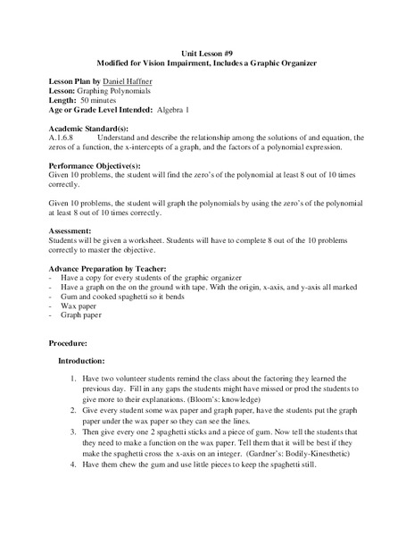 Graphing Polynomials Lesson Plan