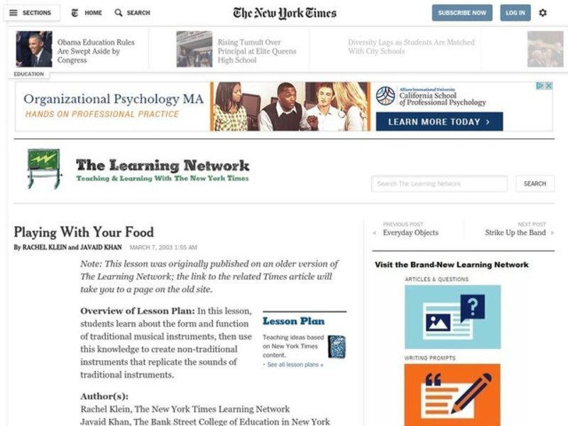 Playing With Your Food Lesson Plan