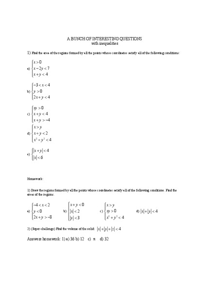 Graphing systems of inequalities Worksheet