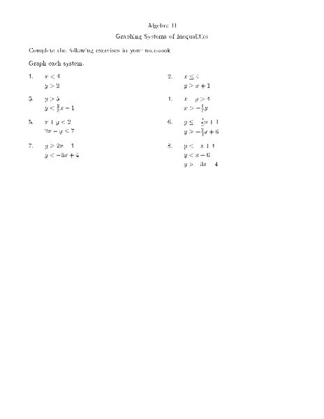 Graphing Systems of Inequalities Worksheet