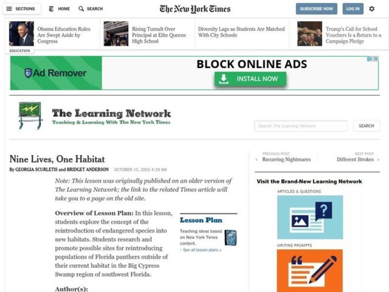 Nine Lives, One Habitat Lesson Plan