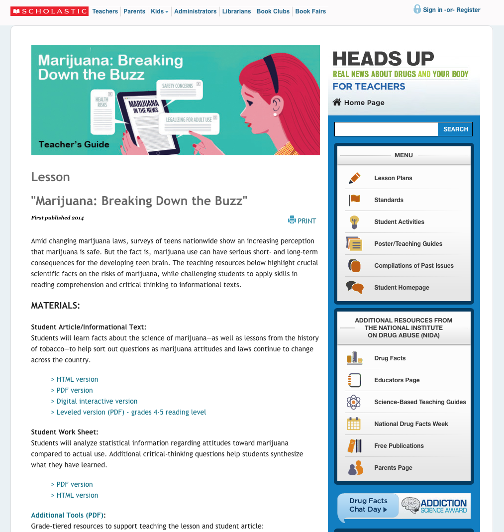 Marijuana: Breaking Down the Buzz Lesson Plan