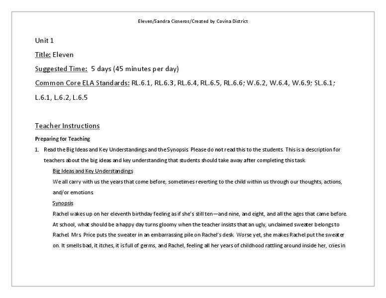 Eleven Lesson Plan
