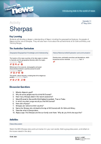 Sherpas Lesson Plan