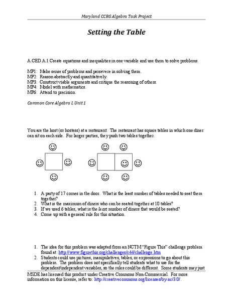 Setting the Table Activity