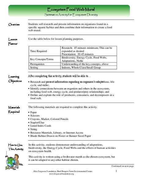 Ecosystem Food Web Mural Lesson Plan