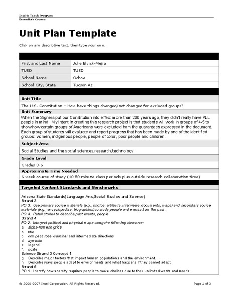 Unit Plan Template Lesson Plan