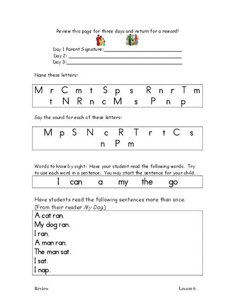 Lesson 6- Letter/Word Recognition Worksheet