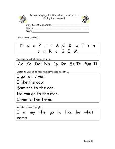 Review Letters and Words: 10 Worksheet
