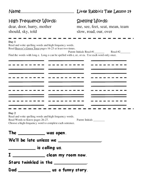 Little Rabbit's Tale: 19 Worksheet