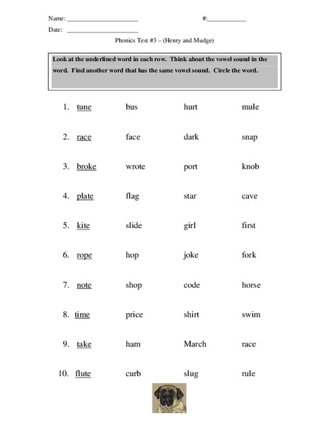 Phonics Test #3: Henry and Mudge Worksheet