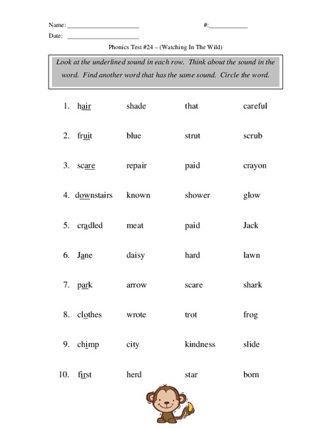 Phonics Test #24: (Watching In the Wild) Worksheet