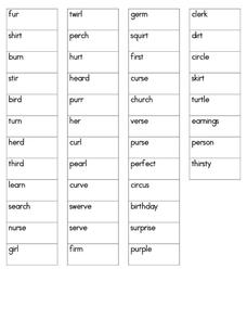 Word Sort: words ending in r Worksheet