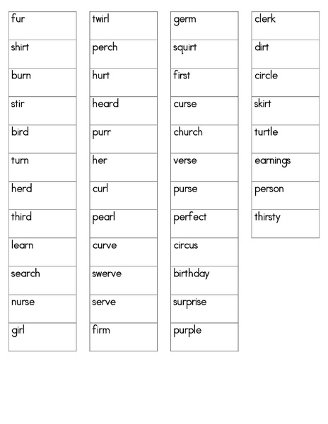 Word Sort: words ending in r Worksheet