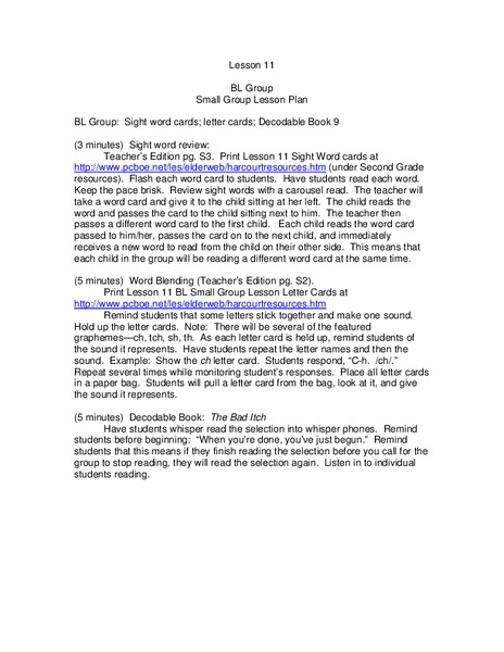 Lesson 11 BL Group Lesson Plan