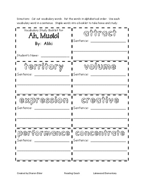 Ah, Music!: vocabulary words Worksheet