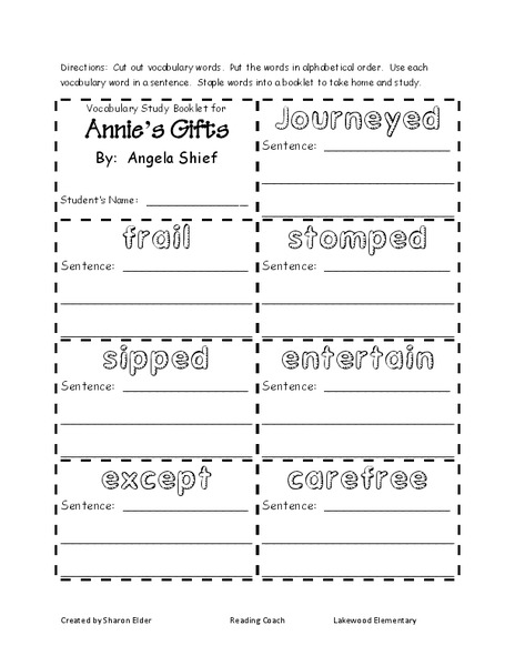 Annie's Gifts: vocabulary words Worksheet