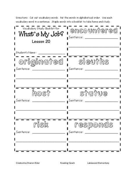 What's My Job?: vocabulary words Worksheet