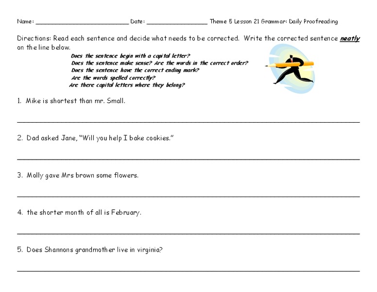 Daily Proofreading: theme 5 lesson 21 Worksheet