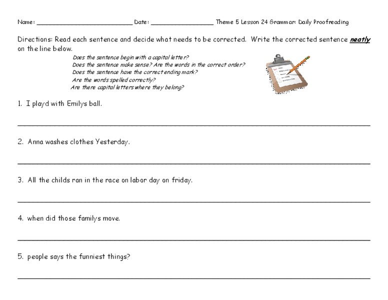 Proofreading Sentences Worksheet