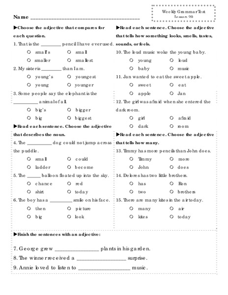 Grammar Test Worksheet