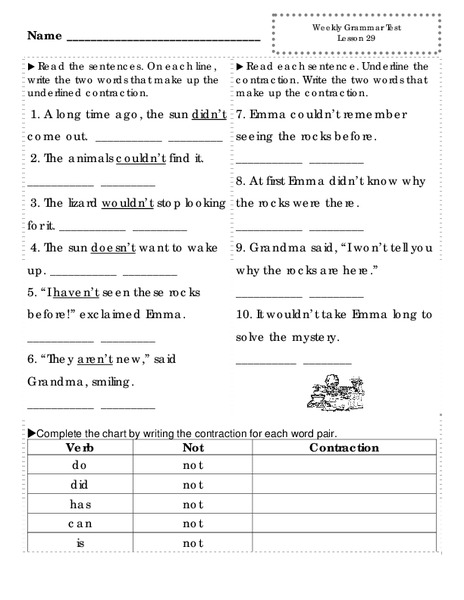 Weekly Grammar Test: Lesson 29 Worksheet