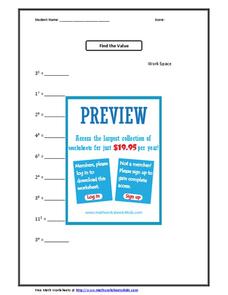 Find the Value: numbers with exponents Worksheet