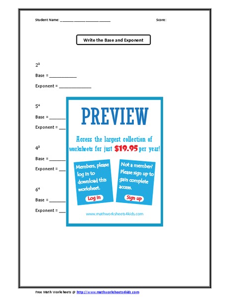Identifying the Base and the Exponent Worksheet