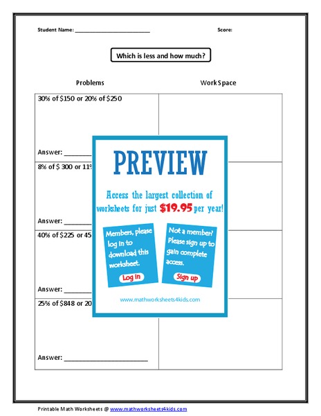 Figuring and Comparing Percents Worksheet