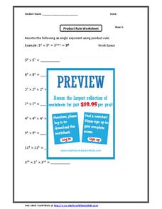 Product Rule Worksheet Worksheet