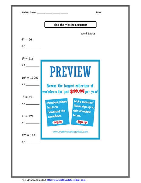 Find the Missing Exponent Worksheet