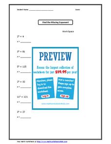 Find the Missing Exponent Worksheet