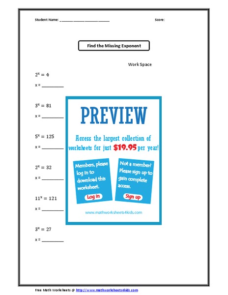 Find the Missing Exponent Worksheet