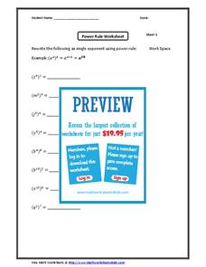 Power Rule: single exponents Worksheet