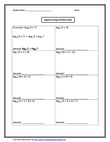 Expand Using the Product Rule Worksheet