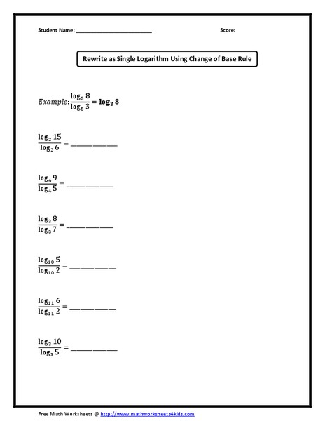 Change of Base Rule Worksheet